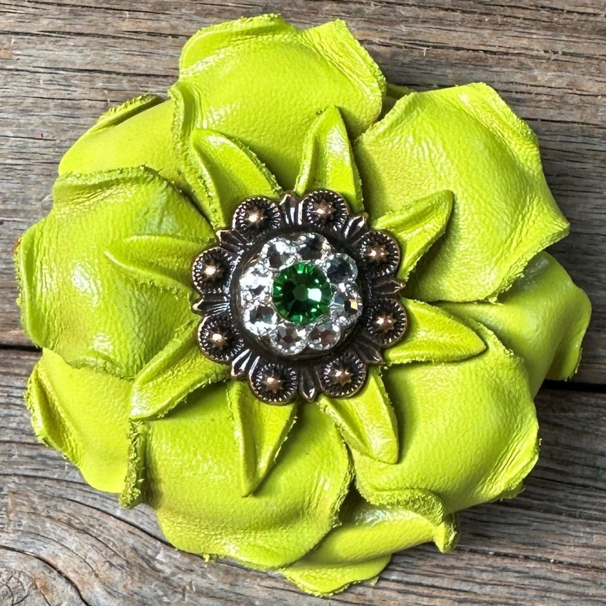 Lime Gardenia Leather Flowers - 1