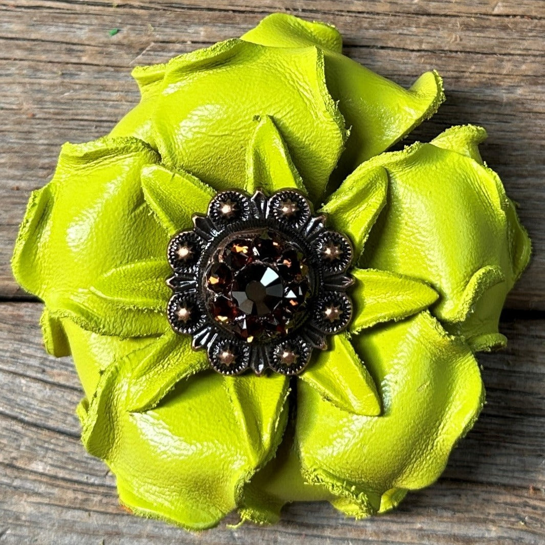 Lime Gardenia Leather Flowers - 1