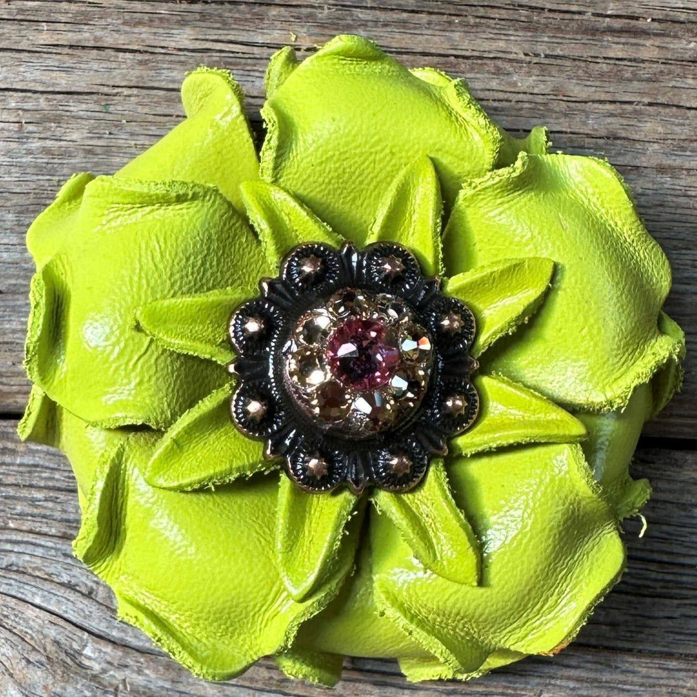 Lime Gardenia Leather Flowers - 1