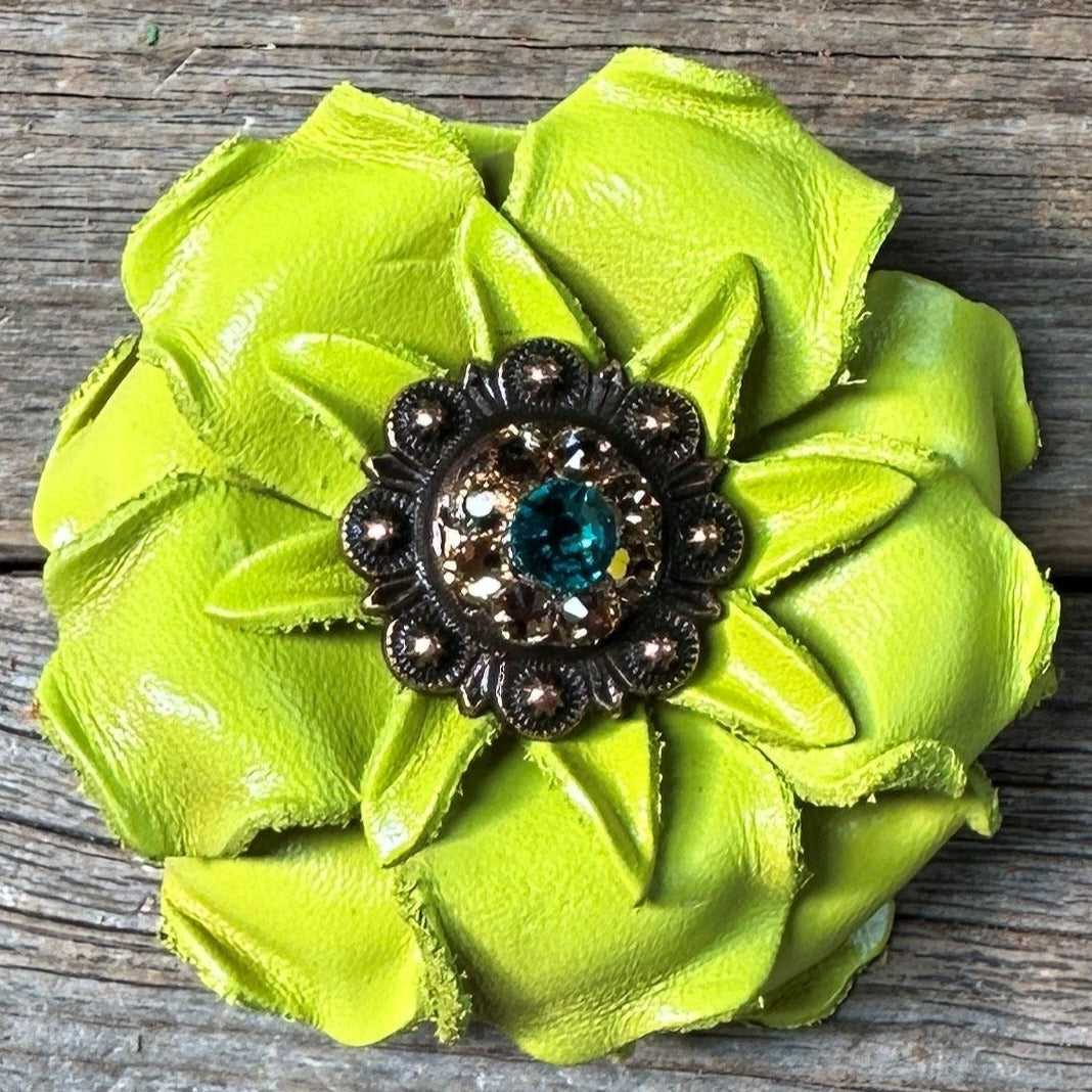 Lime Gardenia Leather Flowers - 1