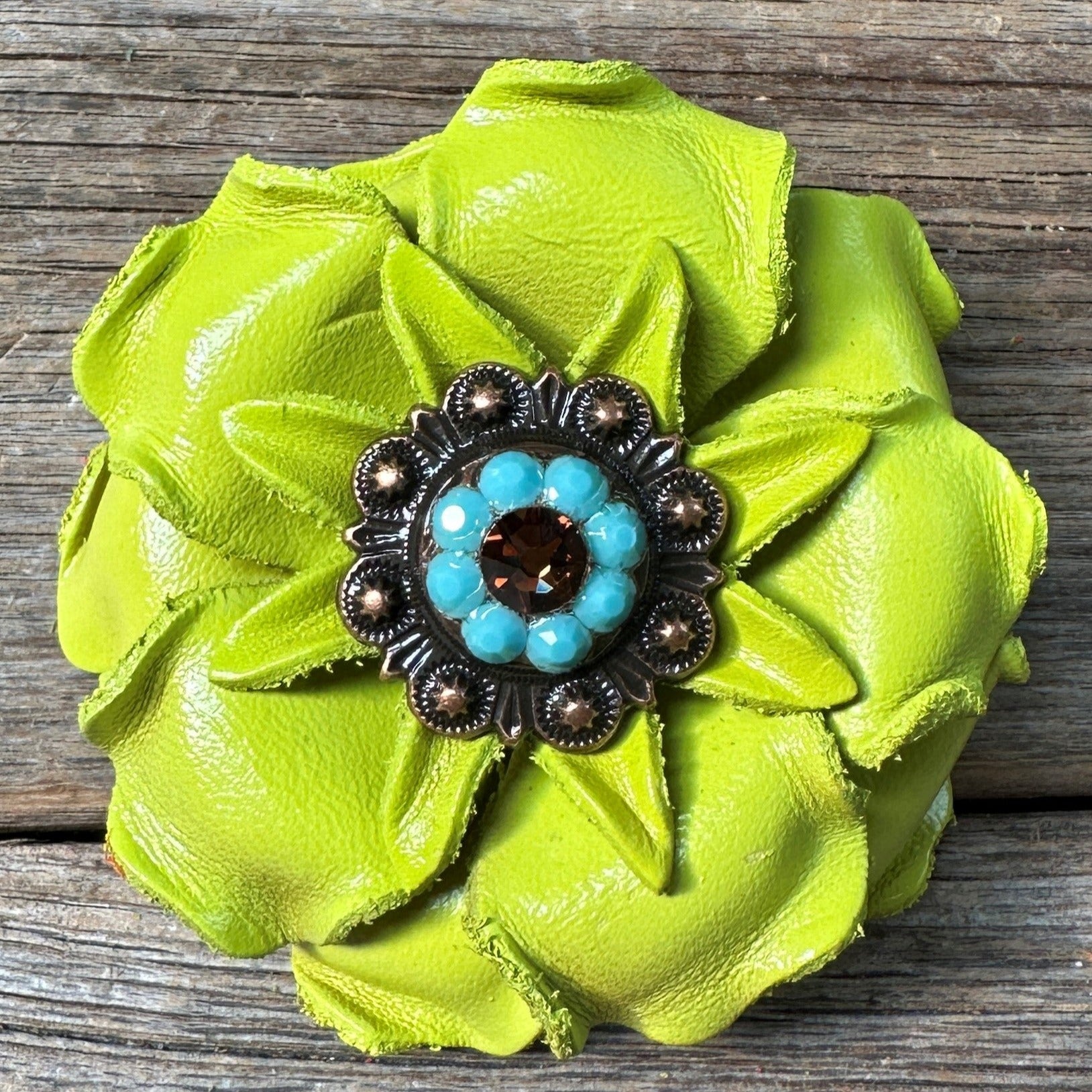 Lime Gardenia Leather Flowers - 1