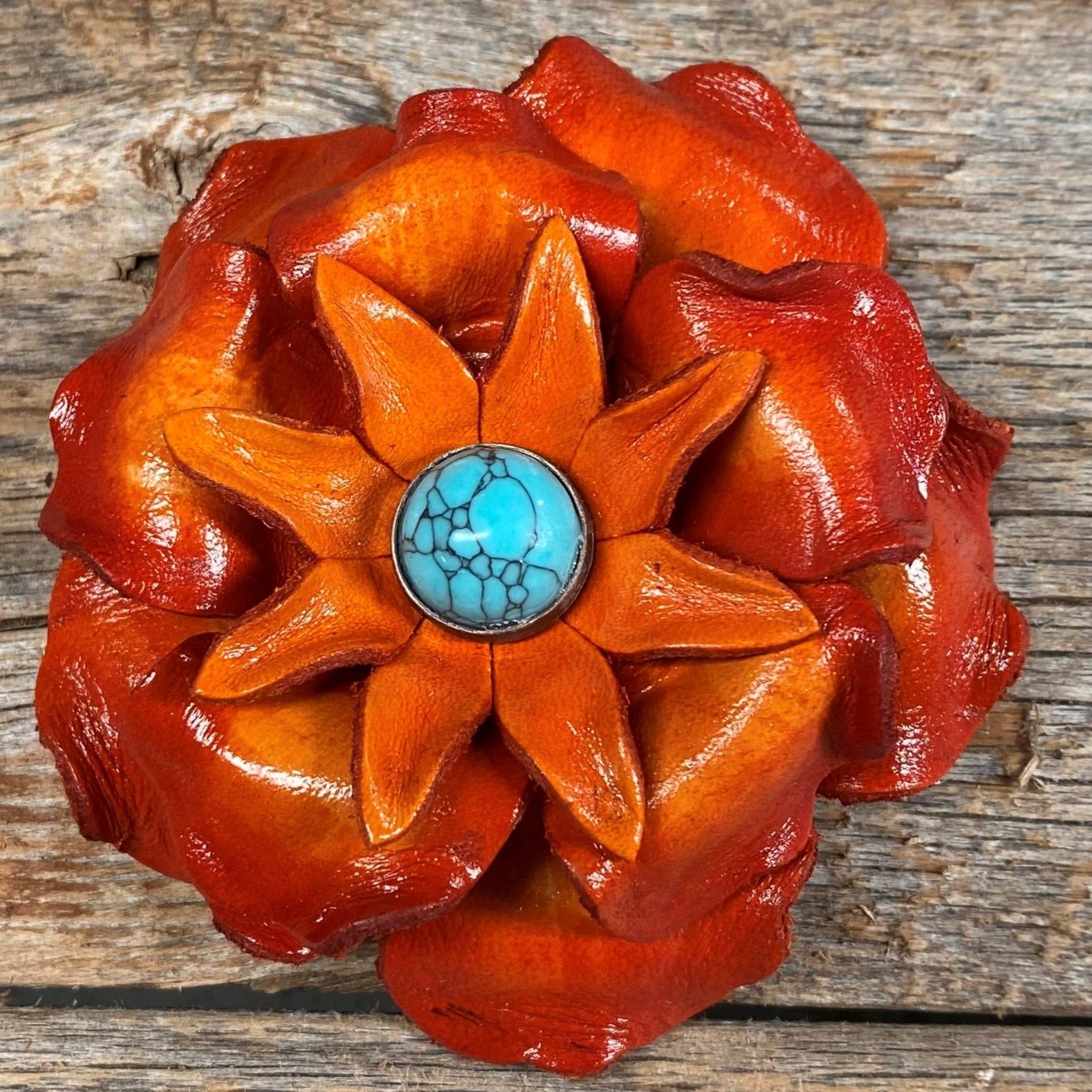 Hand Painted Leather Flowers - Gardenias - Round Turquoise Cabochons
