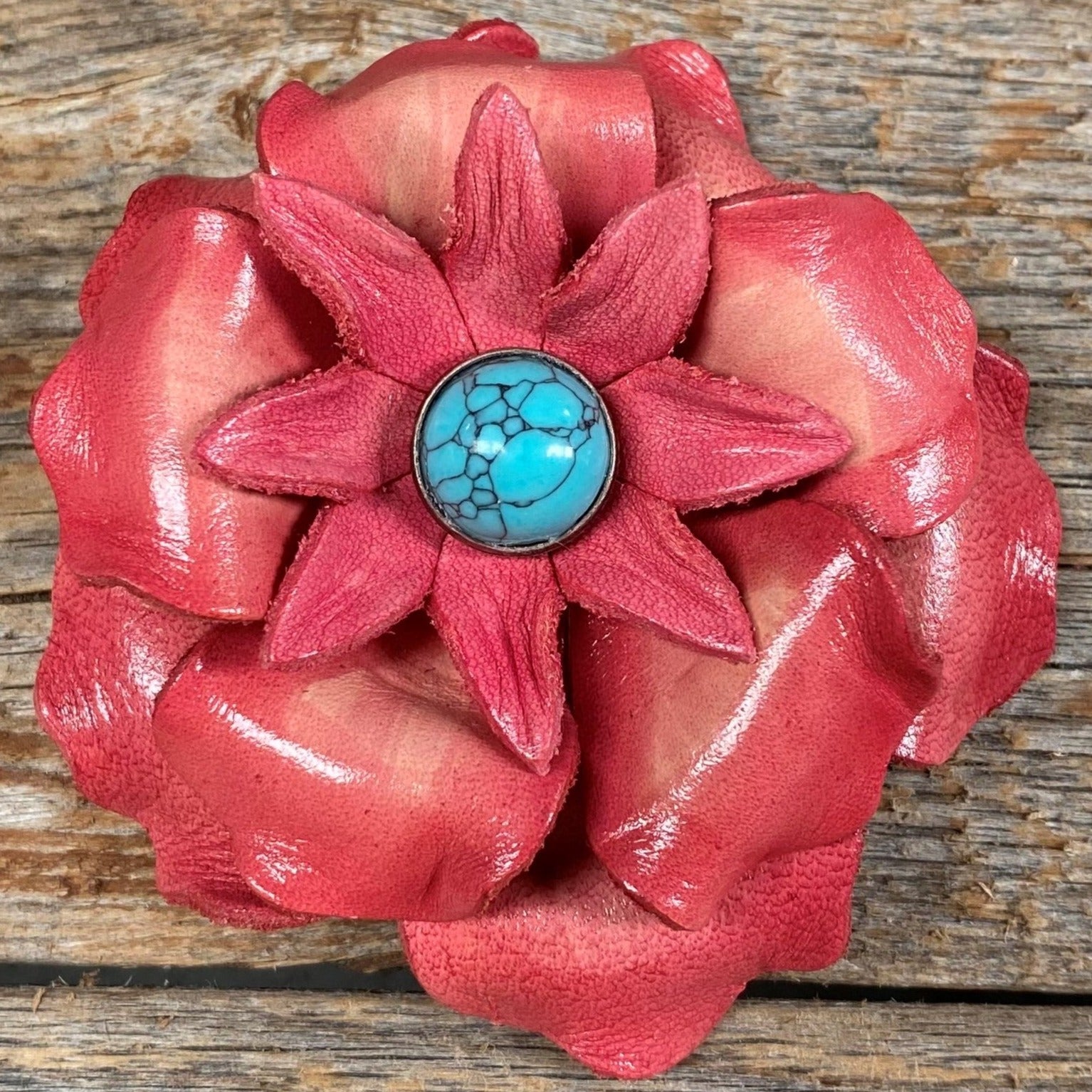 Hand Painted Leather Flowers - Gardenias - Round Turquoise Cabochons