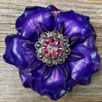 Purple Gardenia Leather Flowers - 1" Crystal Conchos - Options