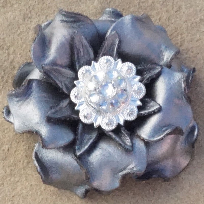 Silver Gardenia Leather Flowers - 1" Crystal Conchos - Options
