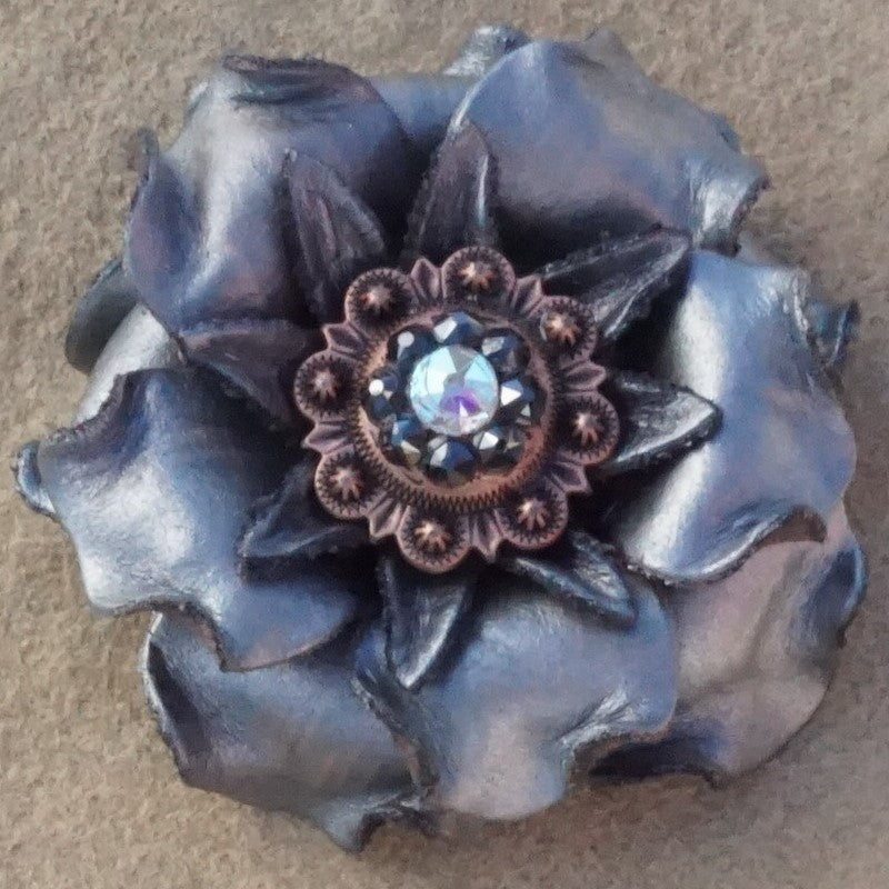 Silver Gardenia Leather Flowers - 1" Crystal Conchos - Options
