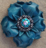 Turquoise Gardenia Leather Flowers - 1" Crystal Conchos - Options
