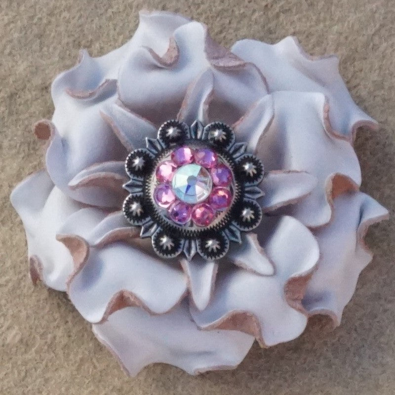 White Gardenia Leather Flowers - 1" Crystal Conchos - Options