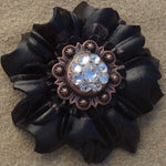 Black Carnations Leather Flowers - 1" Crystal Conchos - Options