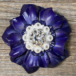 Blue Carnations Leather Flowers - 1" Crystal Conchos - Options