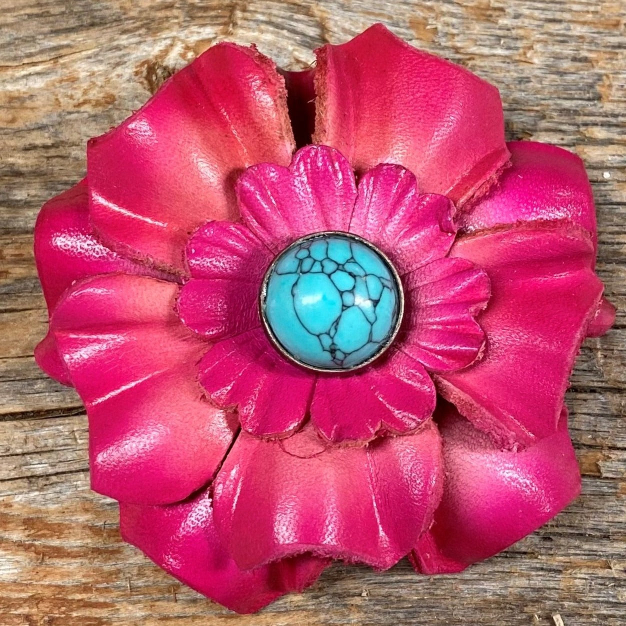 Hand Painted Leather Flowers - Carnations - Round Turquoise Cabochons