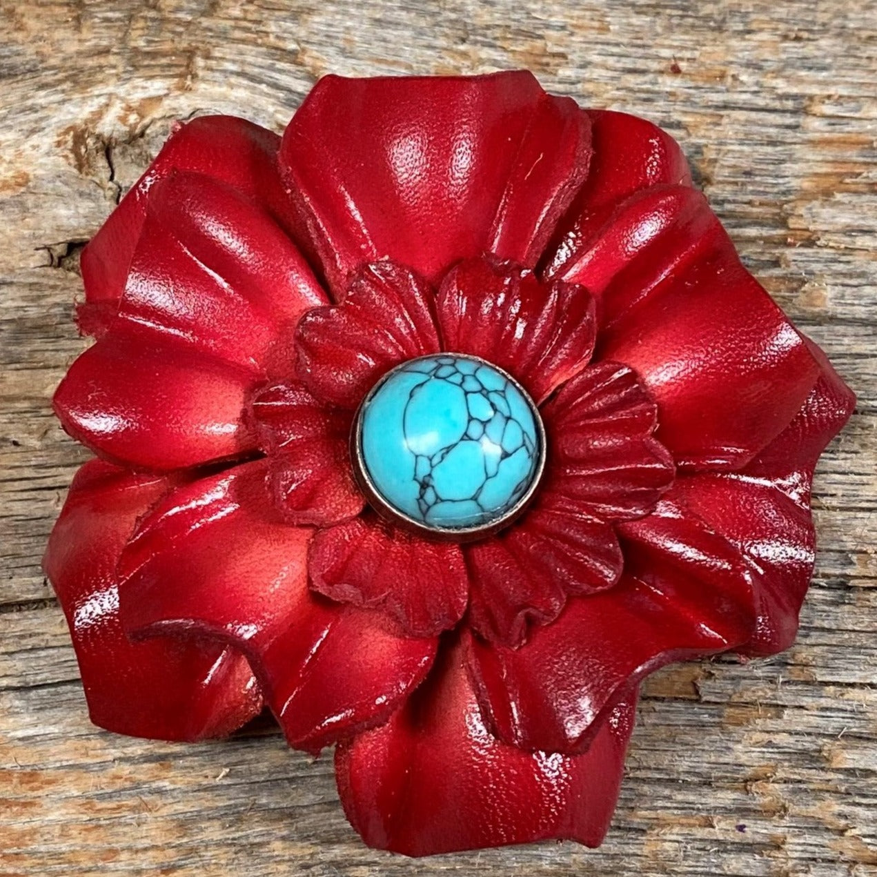Hand Painted Leather Flowers - Carnations - Round Turquoise Cabochons