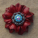 Red Carnations Leather Flowers - 1" Crystal Conchos - Options