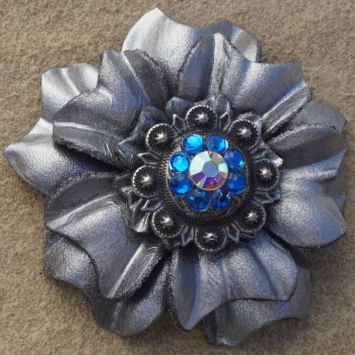 Silver Carnations Leather Flowers - 1" Crystal Conchos - Options