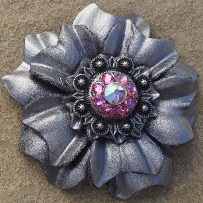 Silver Carnations Leather Flowers - 1