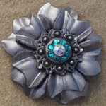 Silver Carnations Leather Flowers - 1" Crystal Conchos - Options