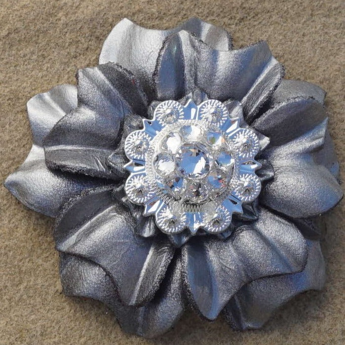 Silver Carnations Leather Flowers - 1" Crystal Conchos - Options