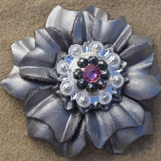 Silver Carnations Leather Flowers - 1