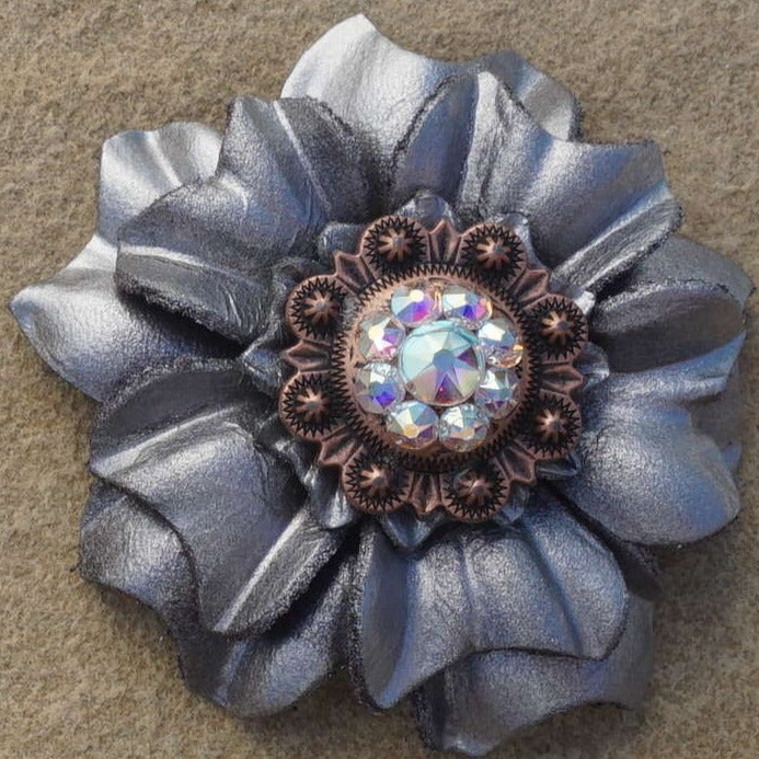Silver Carnations Leather Flowers - 1" Crystal Conchos - Options