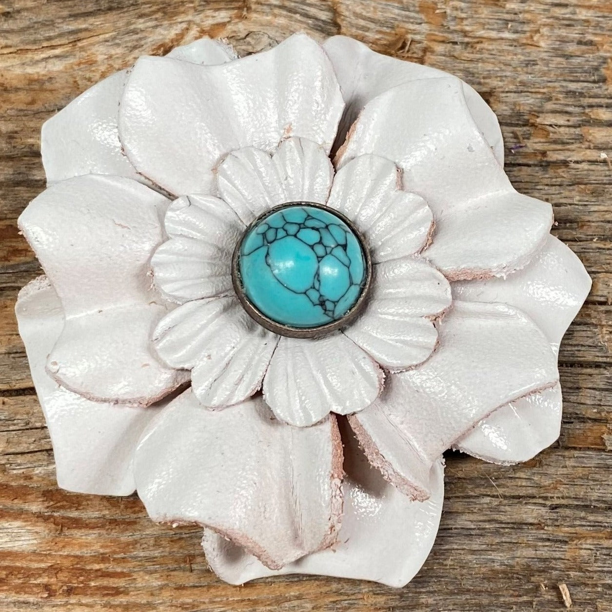 Hand Painted Leather Flowers - Carnations - Round Turquoise Cabochons