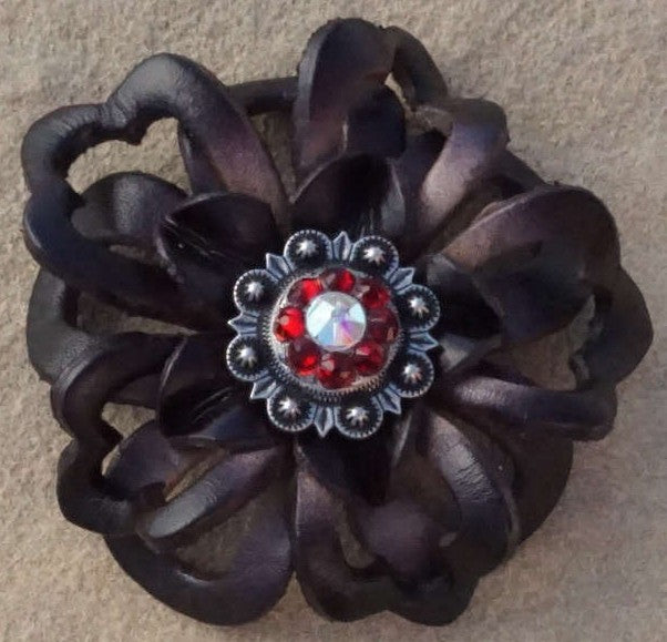 Black Lotus Leather Flowers - 1" Crystal Conchos - Options