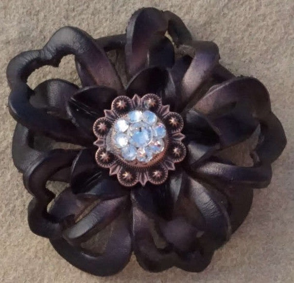Black Lotus Leather Flowers - 1" Crystal Conchos - Options
