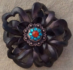 Black Lotus Leather Flowers - 1" Crystal Conchos - Options