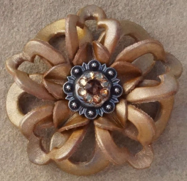 Gold Lotus Leather Flowers - 1" Crystal Conchos - Options