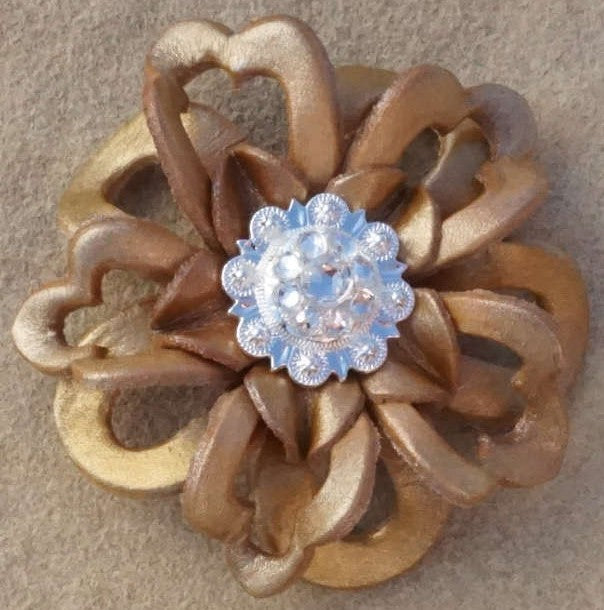 Gold Lotus Leather Flowers - 1" Crystal Conchos - Options