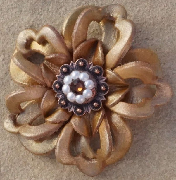 Gold Lotus Leather Flowers - 1" Crystal Conchos - Options