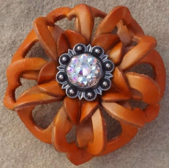 Orange Lotus Leather Flowers - 1" Crystal Conchos - Options