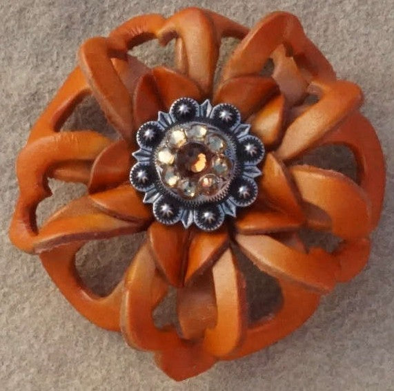 Orange Lotus Leather Flowers - 1" Crystal Conchos - Options