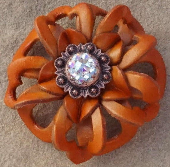 Orange Lotus Leather Flowers - 1" Crystal Conchos - Options
