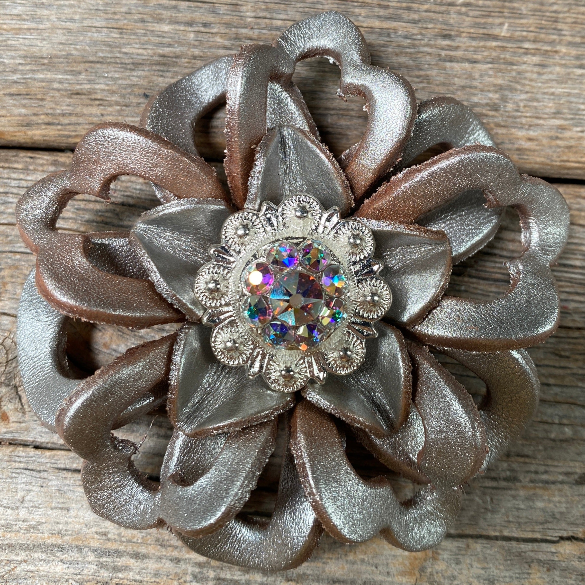 Silver Lotus Leather Flowers - 1" Crystal Conchos - Options