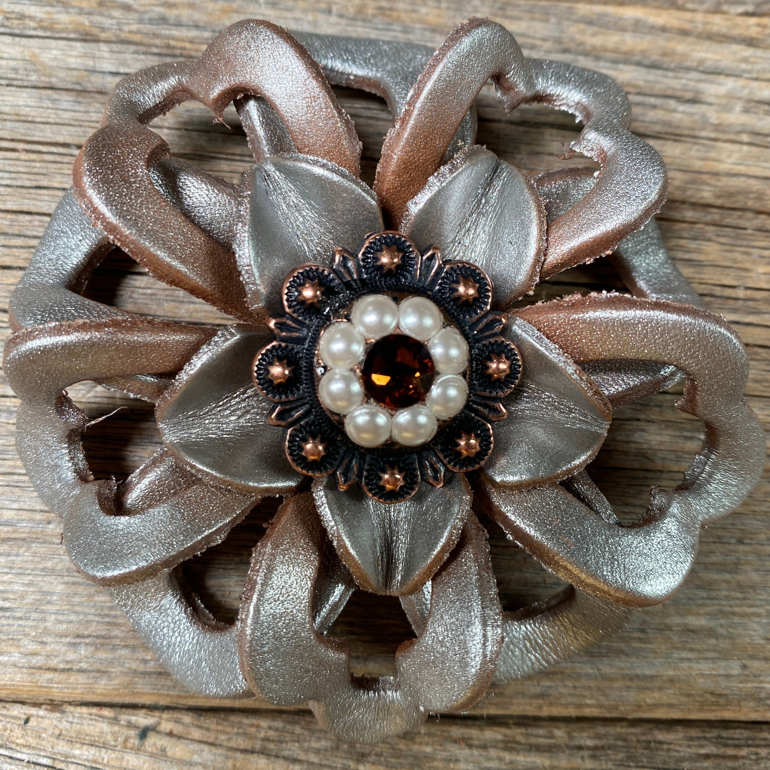 Silver Lotus Leather Flowers - 1" Crystal Conchos - Options