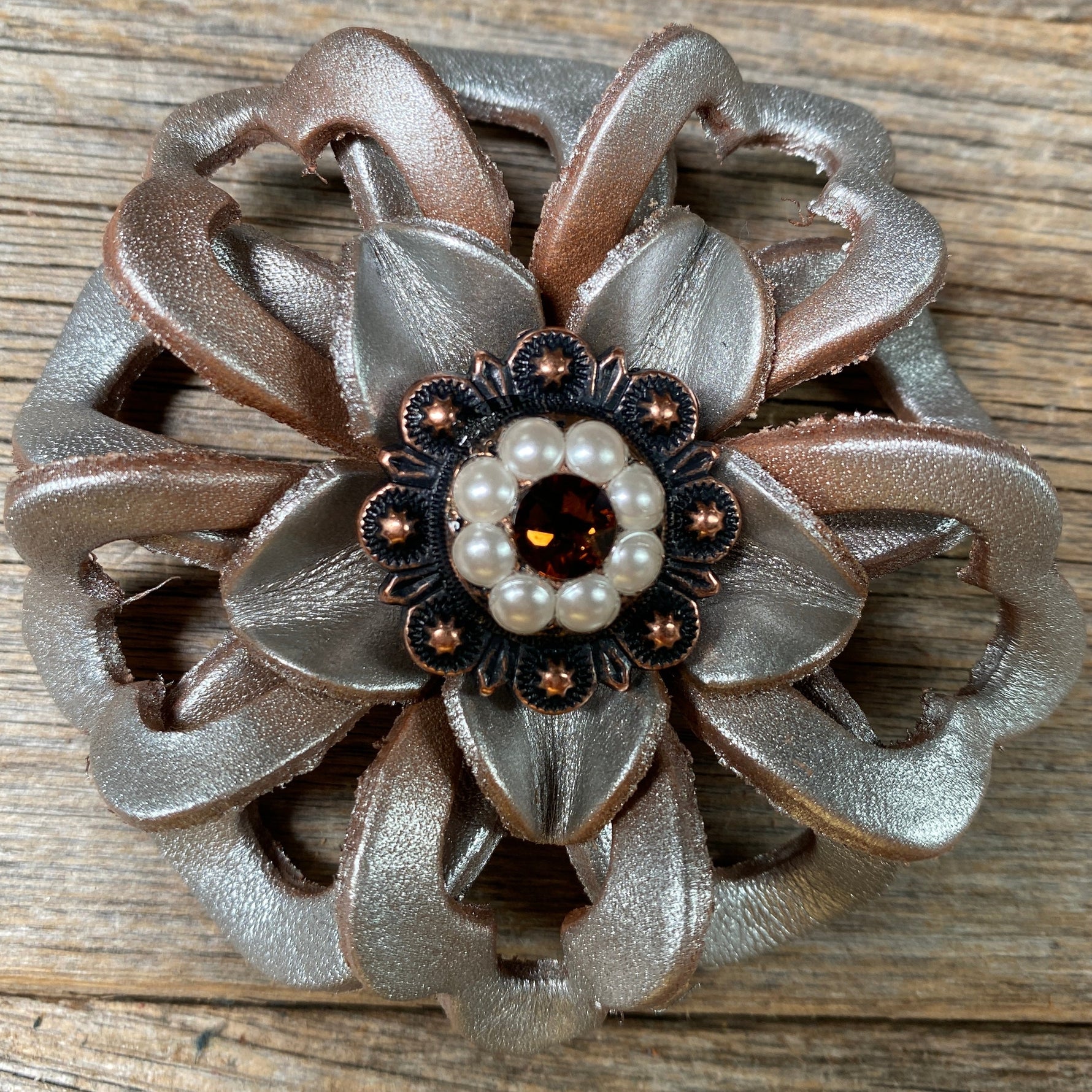 Silver Lotus Leather Flowers - 1" Crystal Conchos - Options