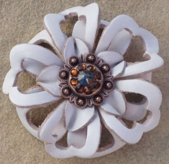 White Lotus Leather Flowers - 1" Crystal Conchos - Options