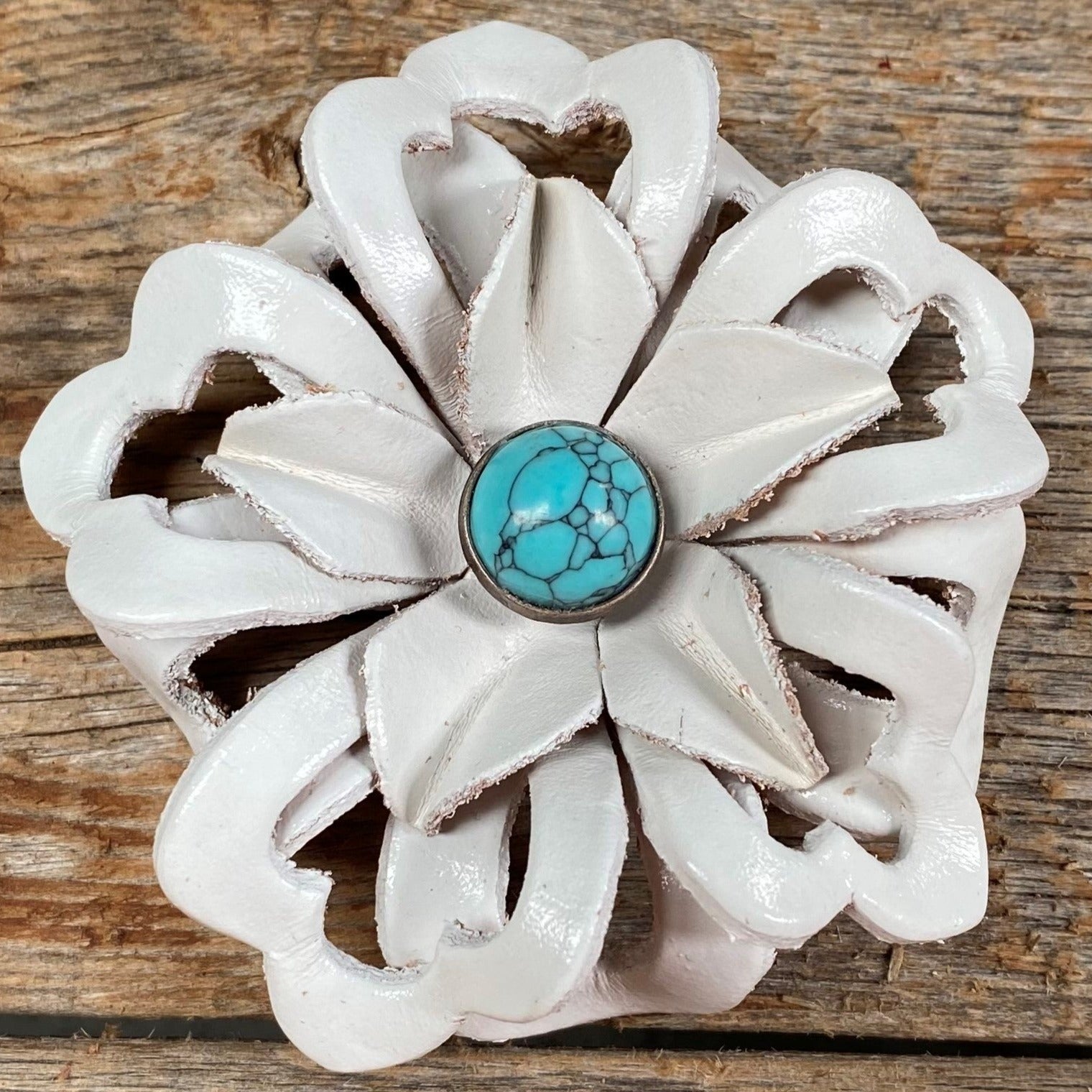 Hand Painted Leather Flowers - Lotus - Round Turquoise Cabochons