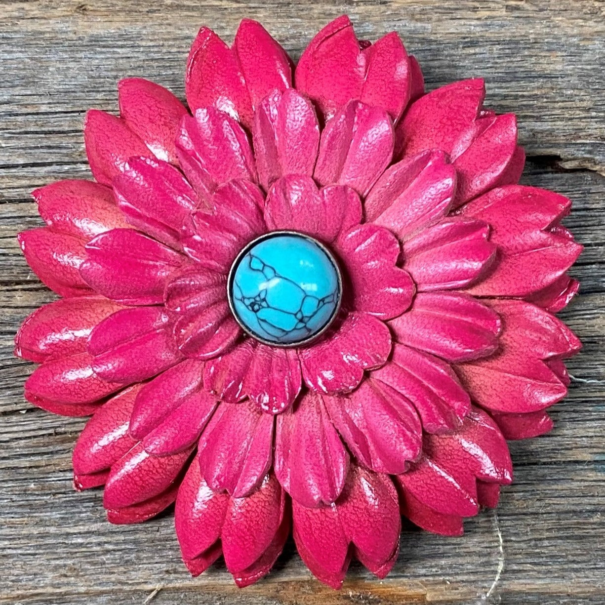 Hand Painted Leather Flowers - Daisies - Round Turquoise Cabochons
