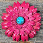 Hand Painted Leather Flowers - Daisies - Round Turquoise Cabochons