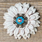 White Daisy Leather Flowers - 1" Crystal Conchos - Options