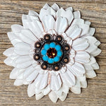 White Daisy Leather Flowers - 1" Crystal Conchos - Options