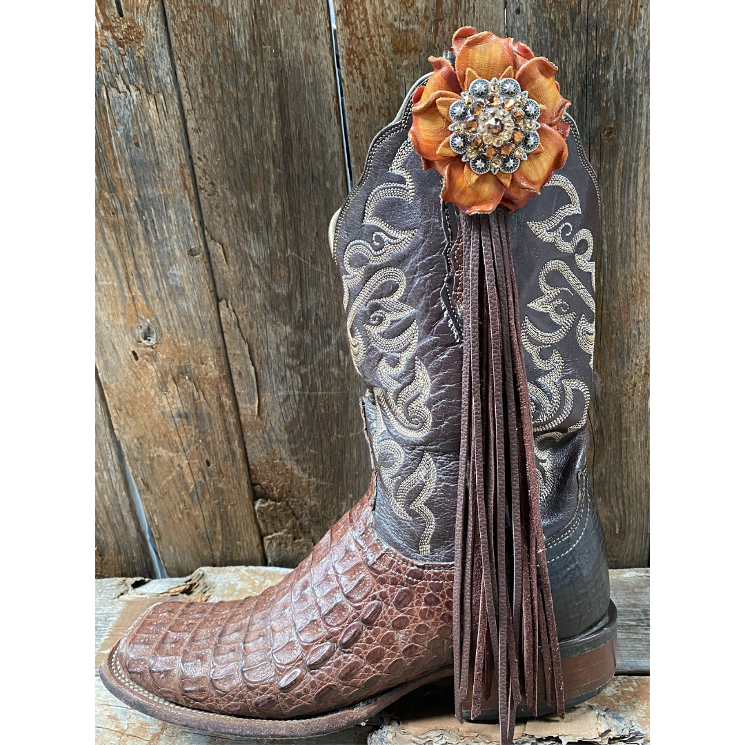 Boot Cuff Jewelry - Orange Leather Flower - Concho - Fringe