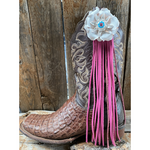 Boot Cuff Jewelry - White Leather Flower - Concho - Fringe