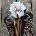 Boot Cuff Jewelry - White Leather Rose - Fringe