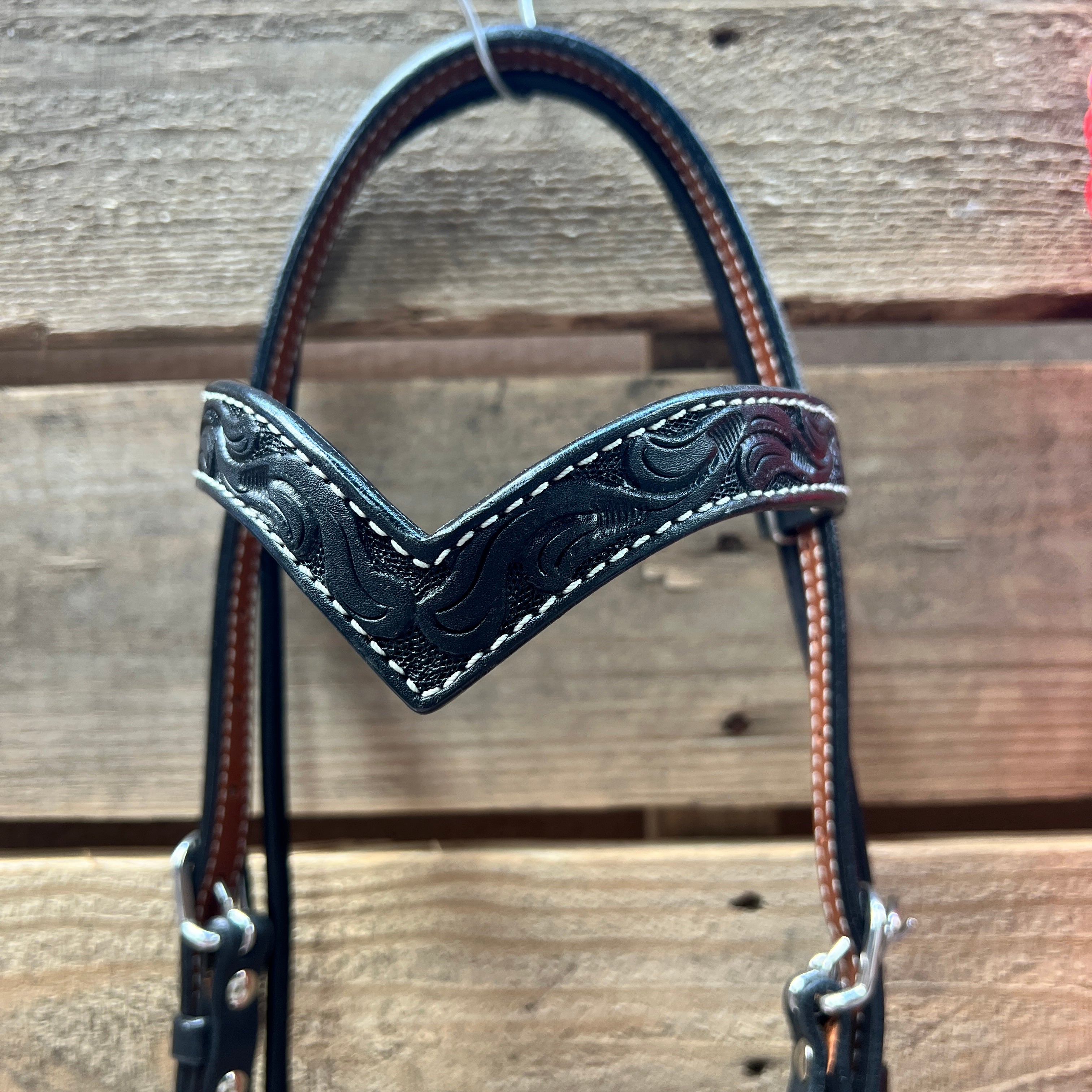 Black Floral V-Brow Red Loping Hackamore #LHK026