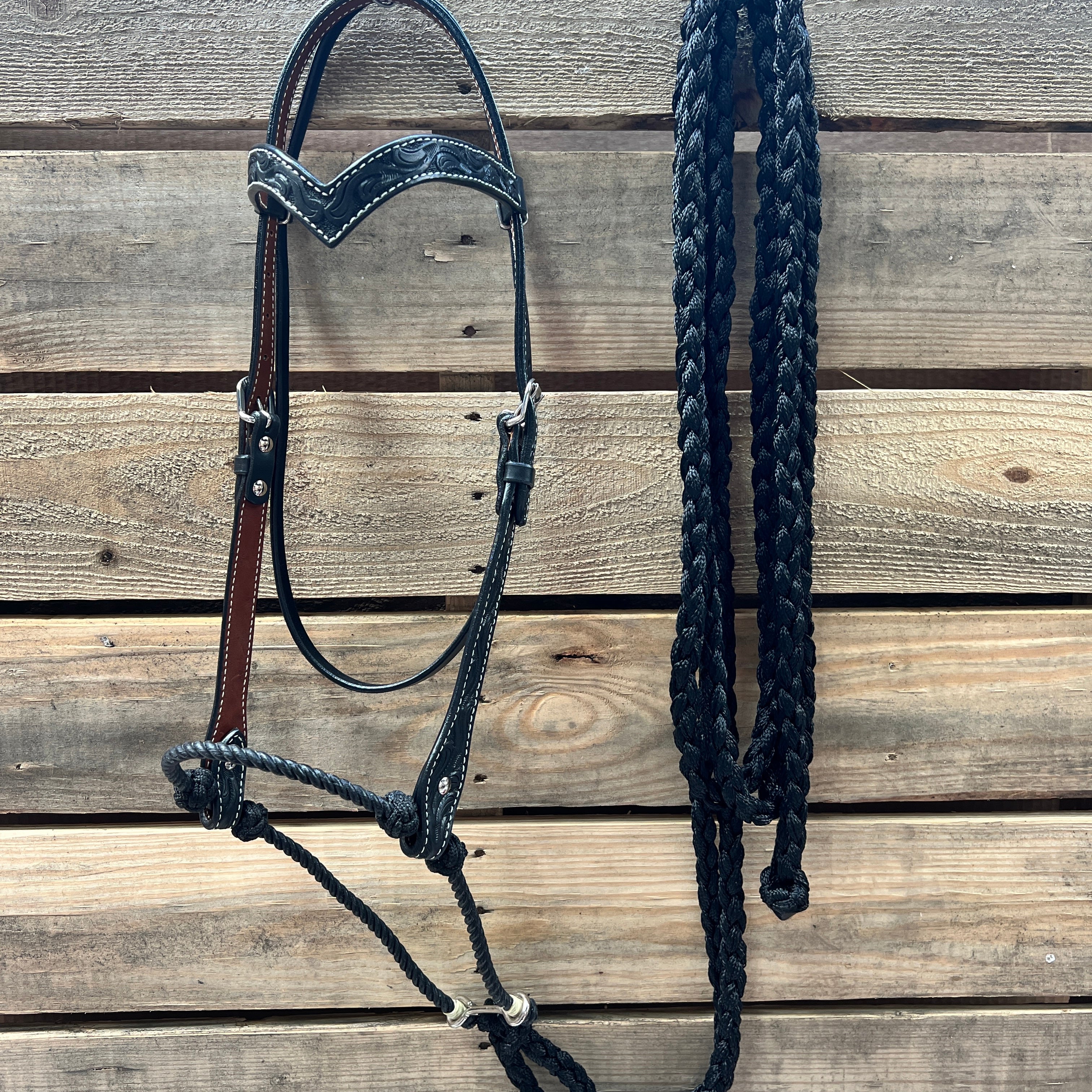 Black Floral V-Brow Black Loping Hackamore #LHK027