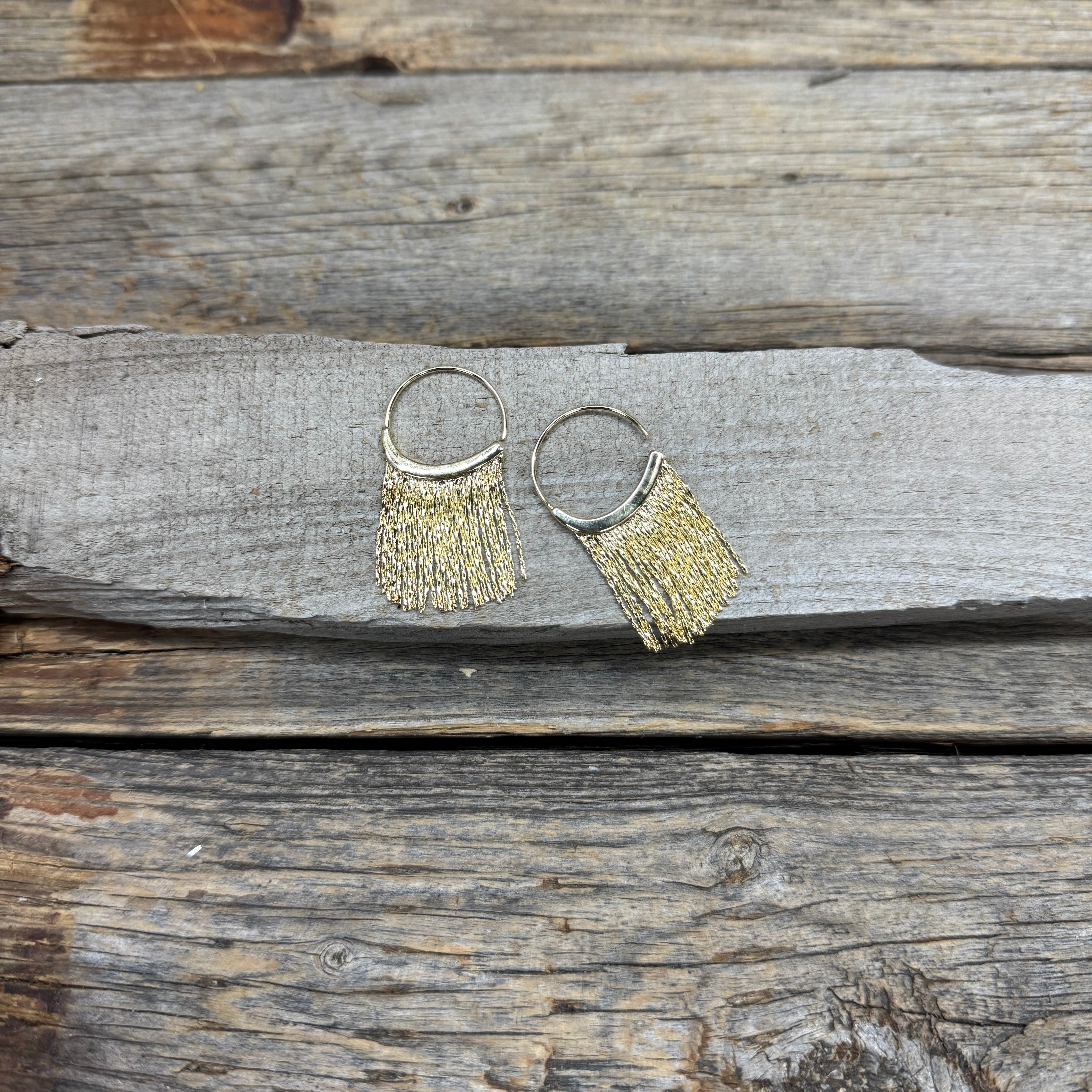 Gold Fringe Hoop NFR Fashion Earrings Rodeo Drive Conchos