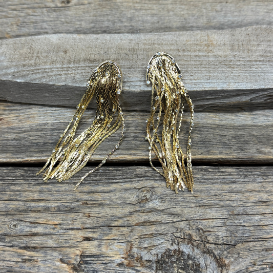 Gold Fringe Fancy Dangle Fashion Earrings Rodeo Drive Conchos 