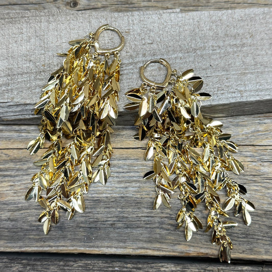 Gold Long Leaves Rodeo Fashion Earrings- Rodeo Drive Conchos